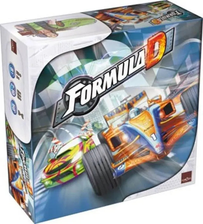 Box of Formula D racing game with colorful race car illustration
