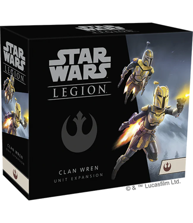Star Wars Legion Clan Wren unit expansion box with character images on a black background