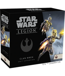 Star Wars Legion Clan Wren unit expansion box with character images on a black background