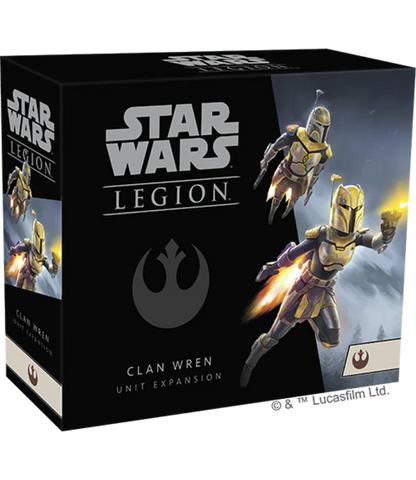 Star Wars Legion Clan Wren unit expansion box with character images on a black background