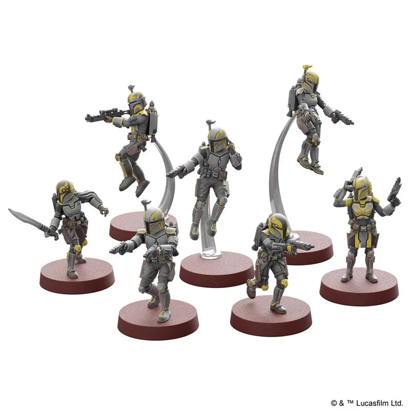 Set of Star Wars miniatures figures on red bases with a white background