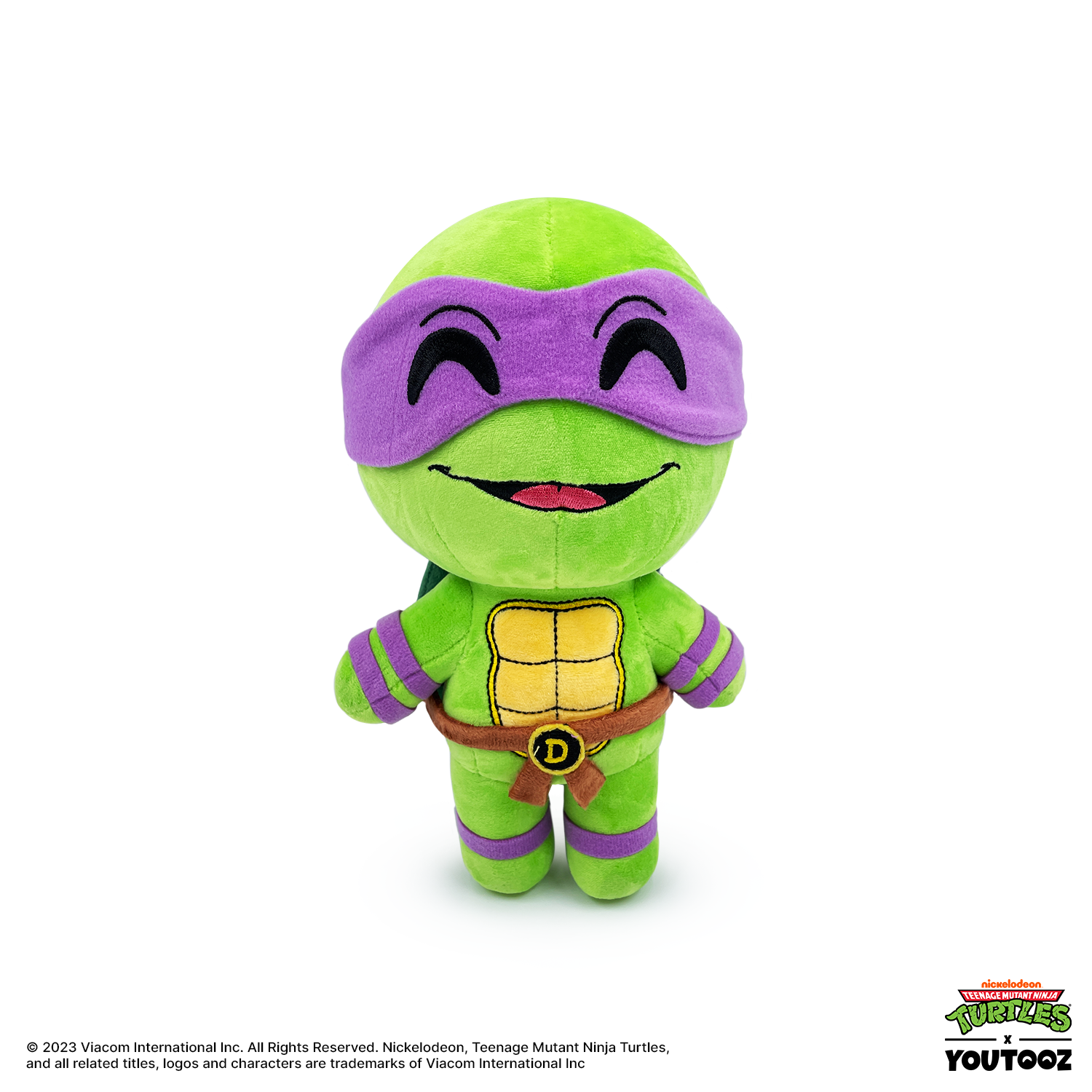 TMNT Green plush toy with purple mask on a white background