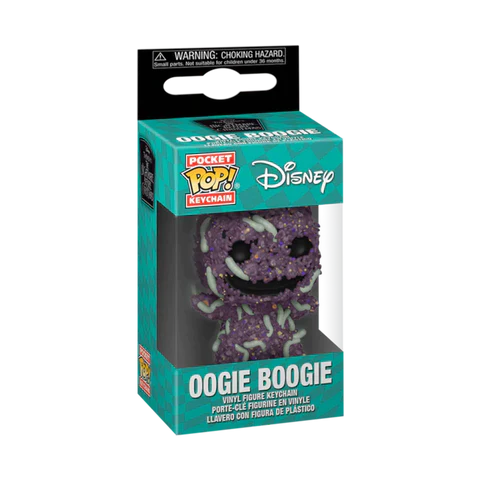 Packaged Oogie Boogie keychain from Disney with teal box and black top.
