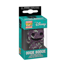 Packaged Oogie Boogie keychain from Disney with teal box and black top.