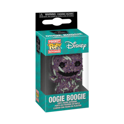 Packaged Oogie Boogie keychain from Disney with teal box and black top.