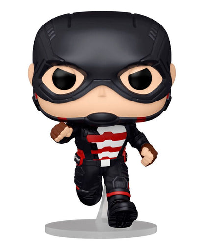 Funko Pop! vinyl figure of a superhero in a black and red costume with a white shirt on a white background