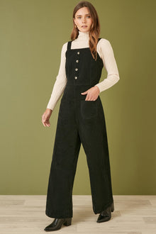 Black Cord Stretch Dungaree Style Jumpsuit