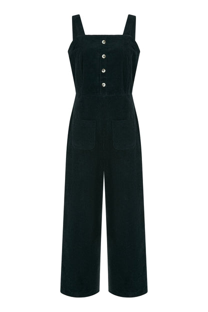 Black Cord Stretch Dungaree Style Jumpsuit