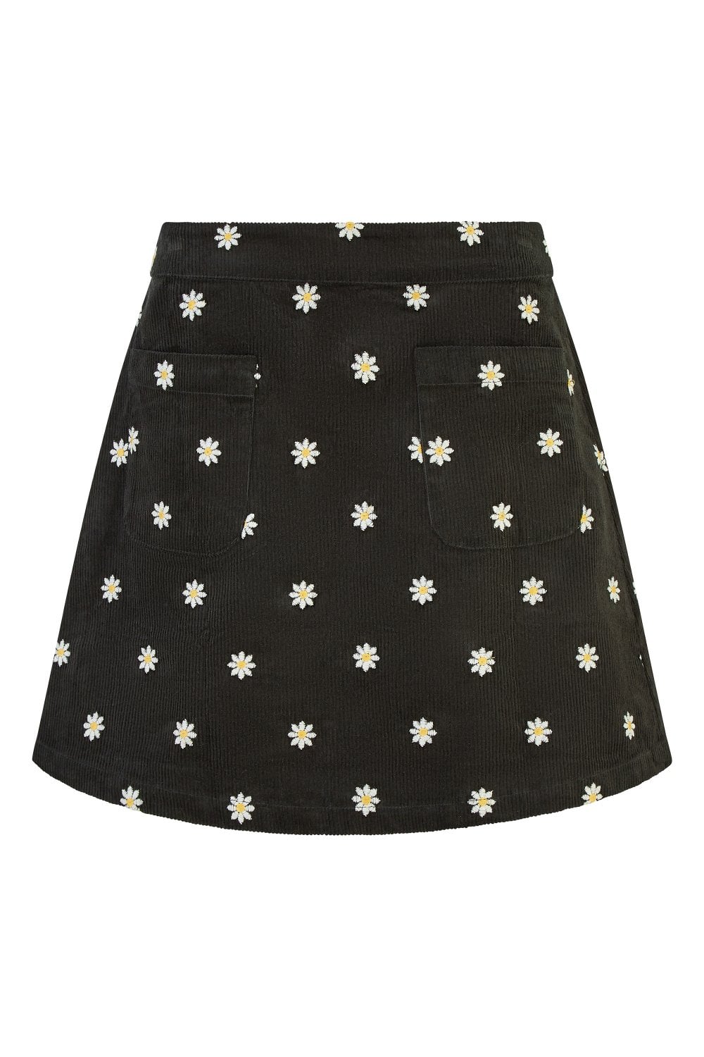 Black Corduroy Embroidered Daisy Mini Skirt