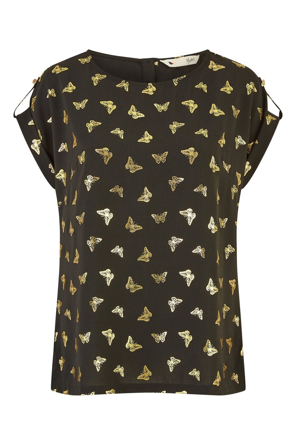 Black Foil Butterfly Print Top