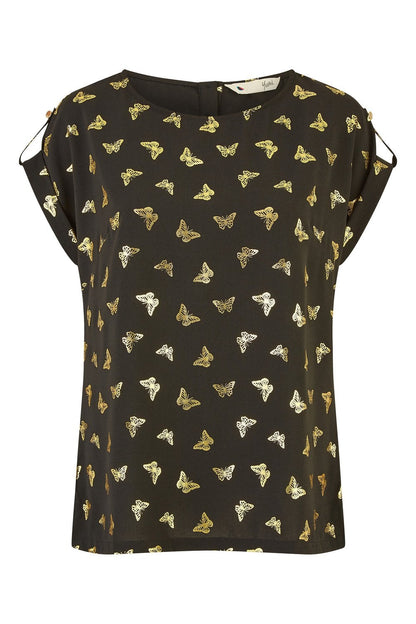 Black Foil Butterfly Print Top