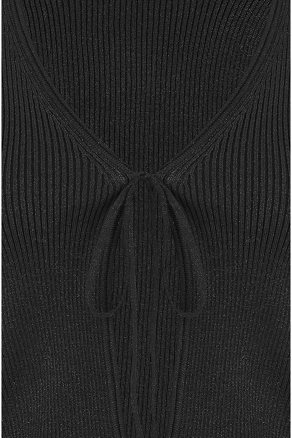 Black Metallic Knitted Ribbed Tie Front Bolero