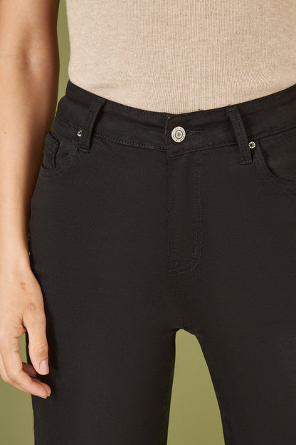 Black Stretch Canvas Wide Leg High Waist Jeans