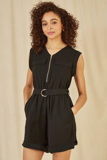 Black Utility Playsuit With Pockets