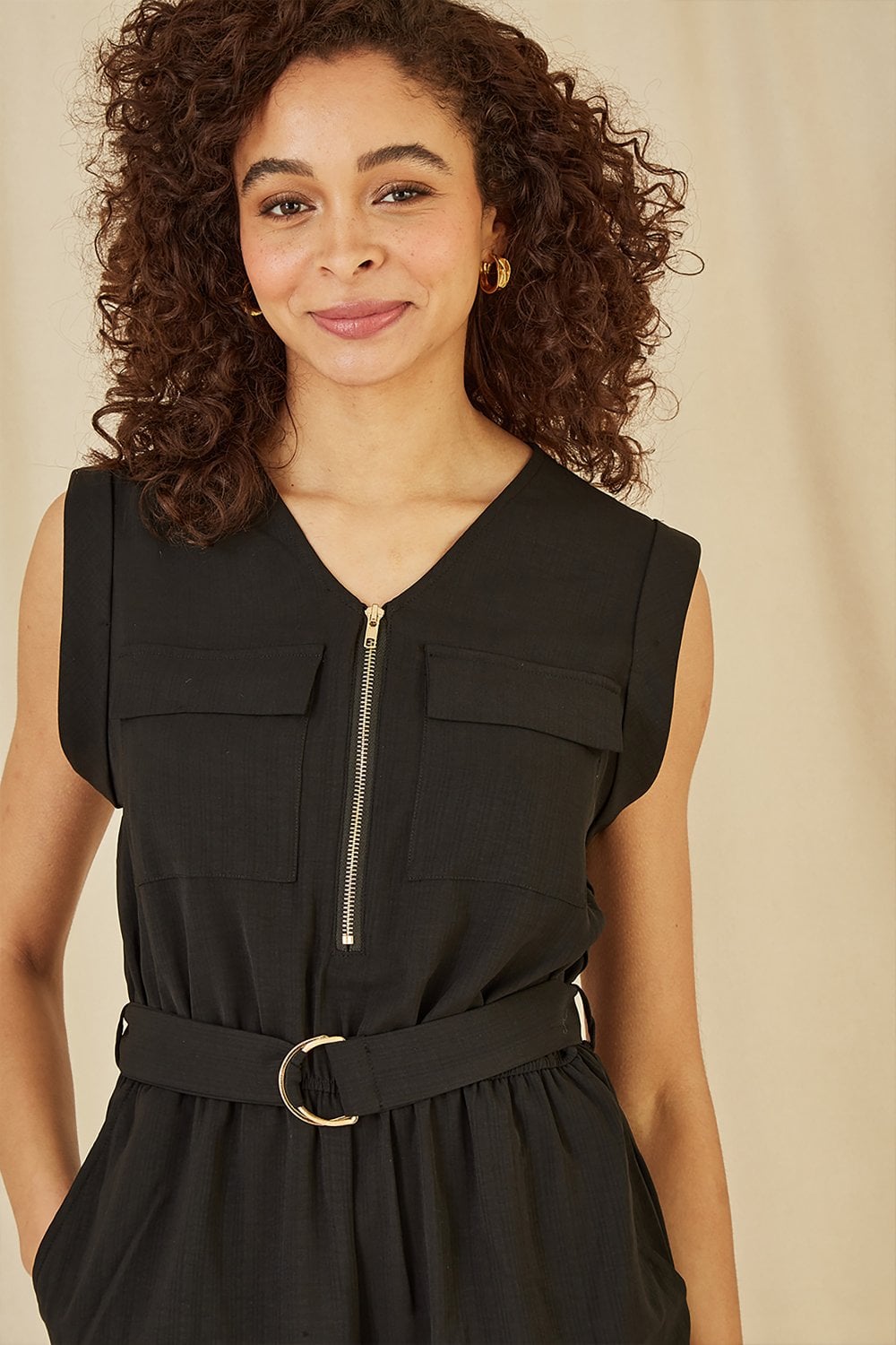 Black Utility Playsuit With Pockets