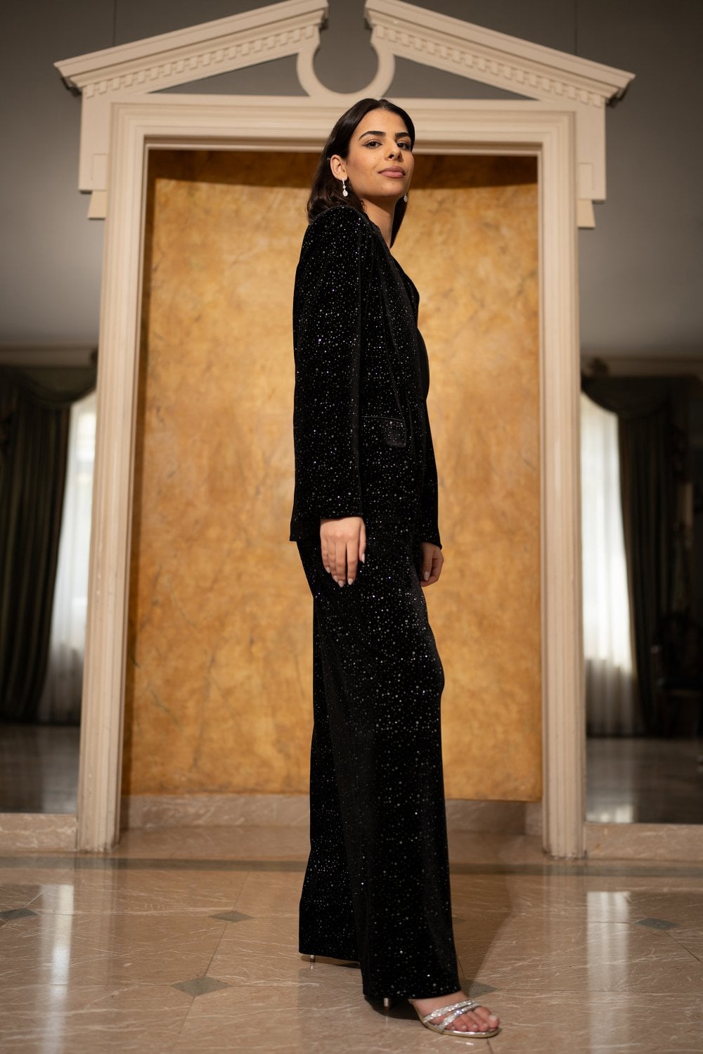 Black Velvet Sparkle Wide Leg Trousers