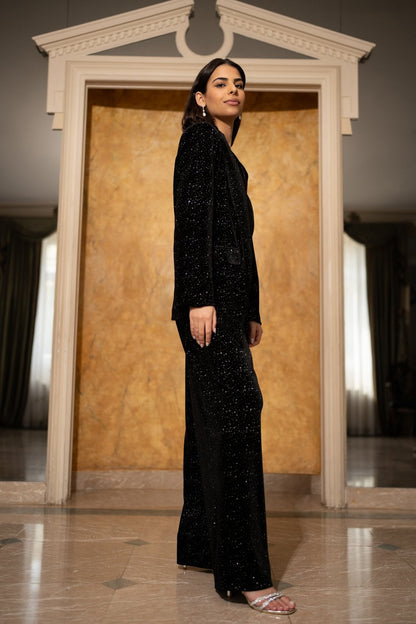 Black Velvet Sparkle Wide Leg Trousers