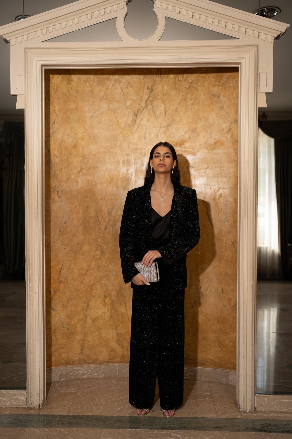 Black Velvet Sparkle Wide Leg Trousers