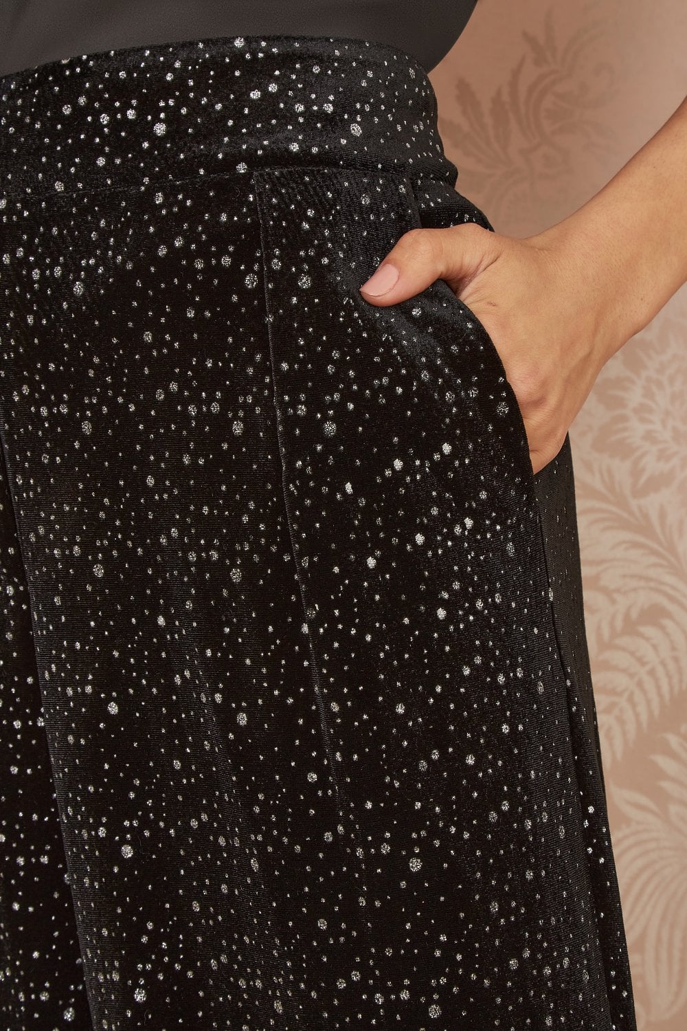 Black Velvet Sparkle Wide Leg Trousers