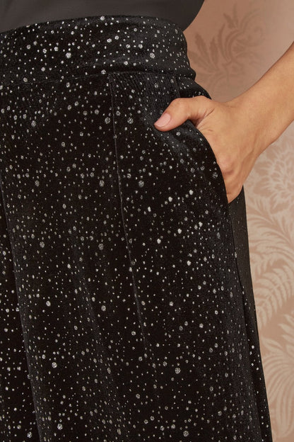 Black Velvet Sparkle Wide Leg Trousers