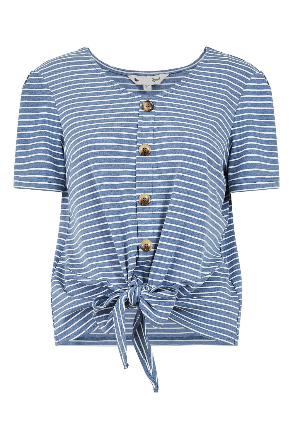 Blue Striped Jersey Button Detail Top