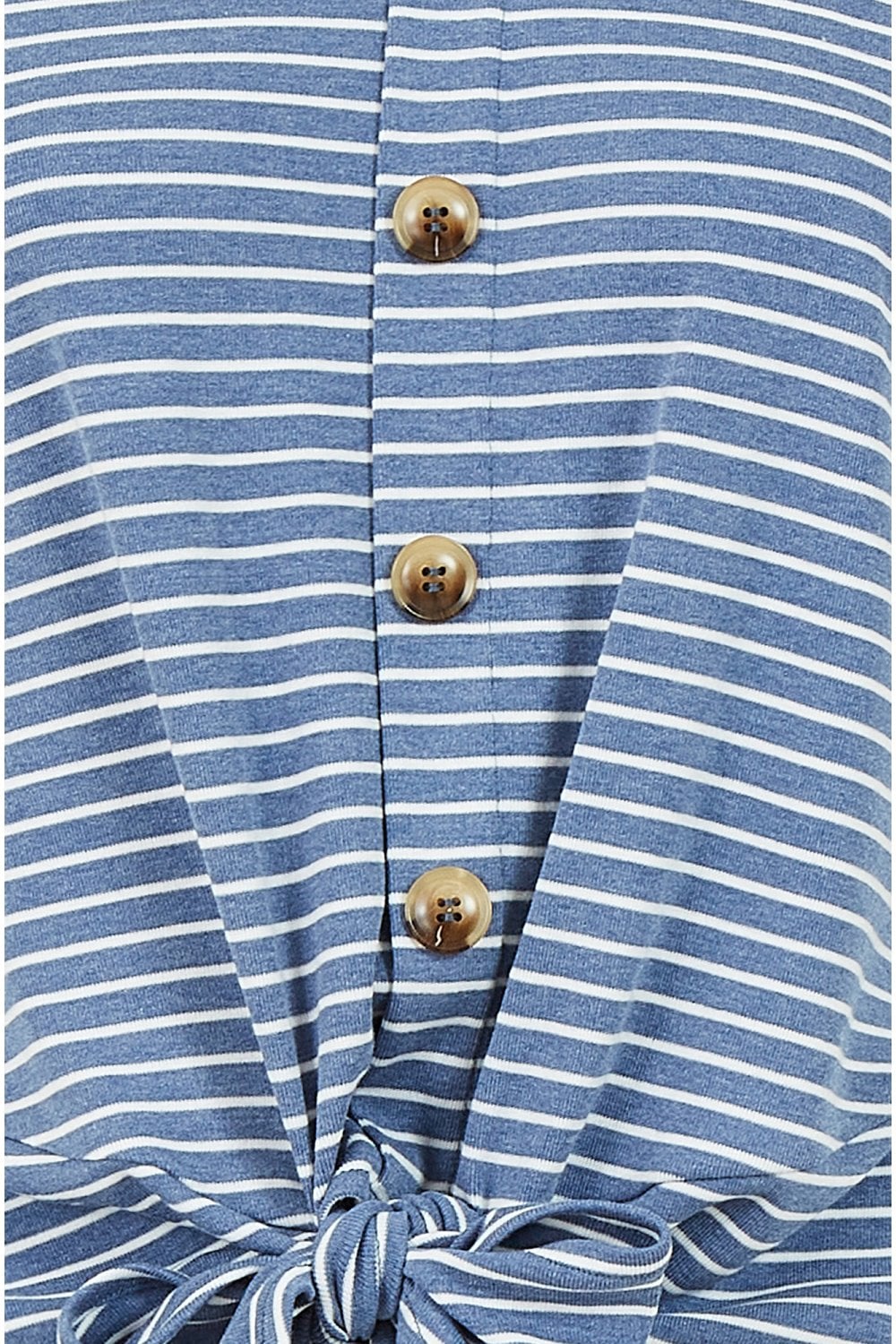 Blue Striped Jersey Button Detail Top