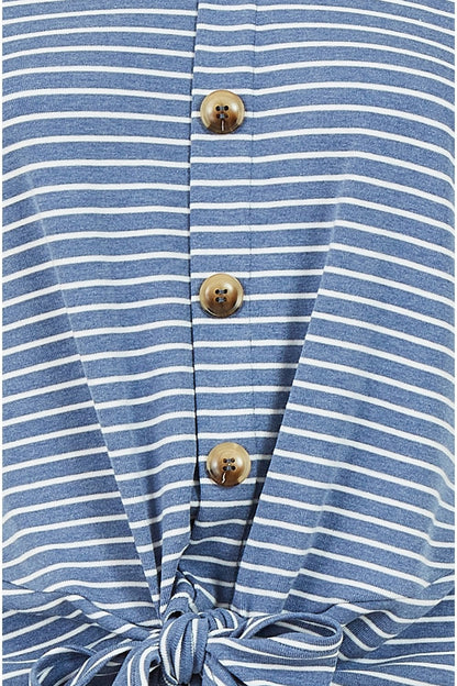 Blue Striped Jersey Button Detail Top
