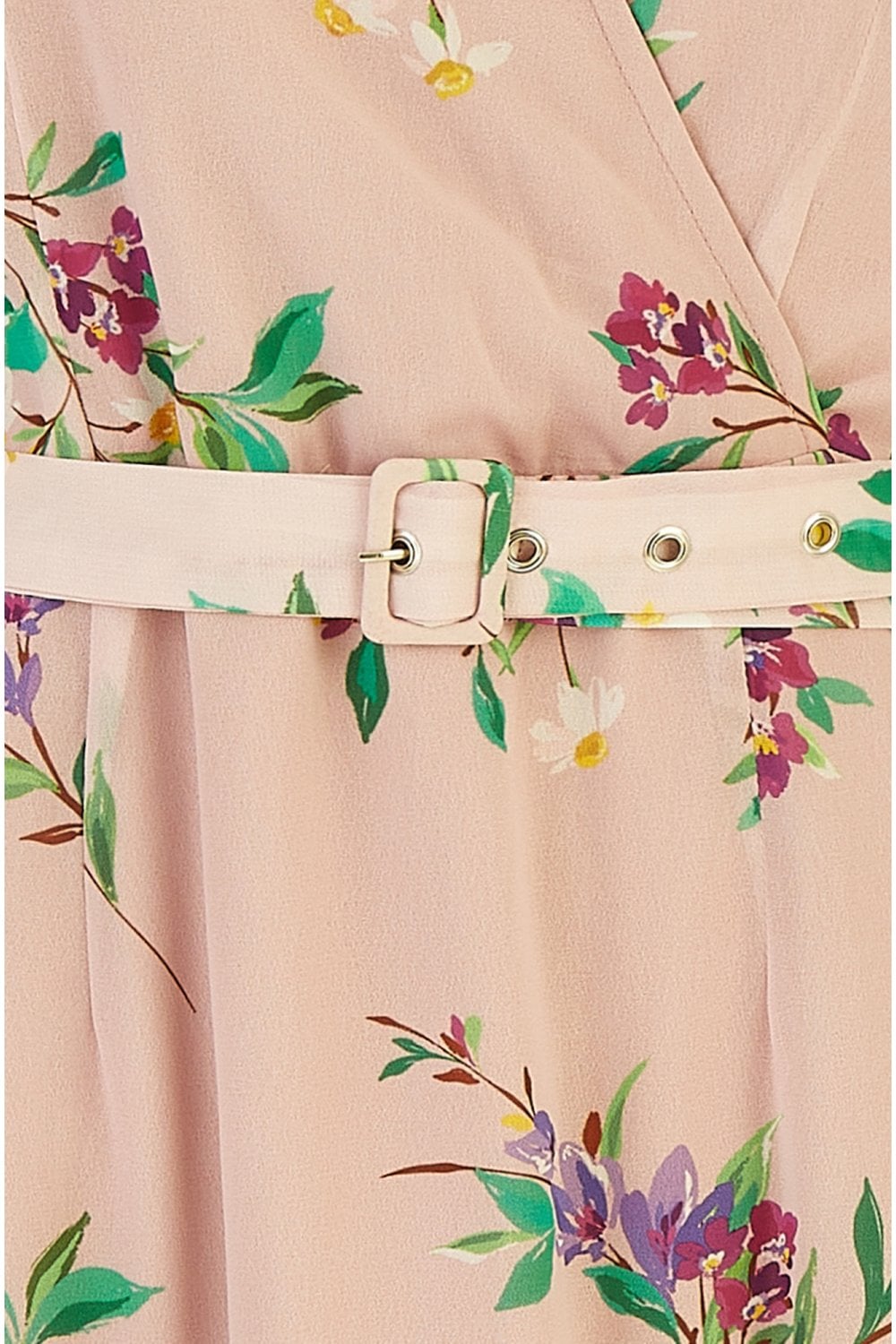 Blush Wrap Over Midi Dress With Frill Details And Matching Belt