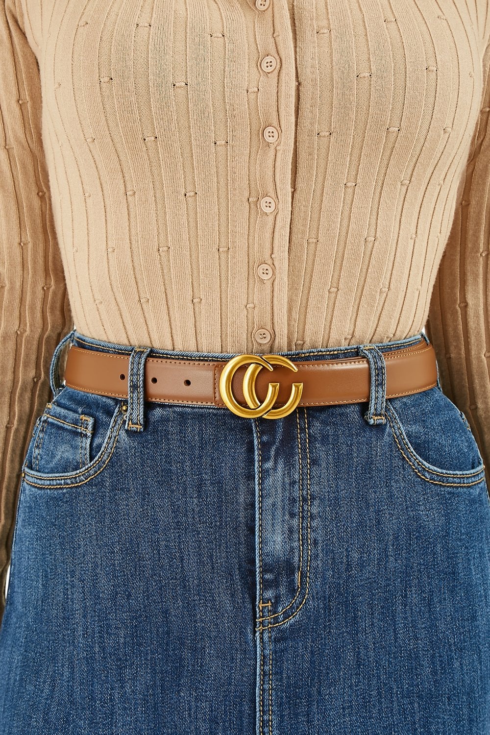 Brown Gold Buckle Circle Belt