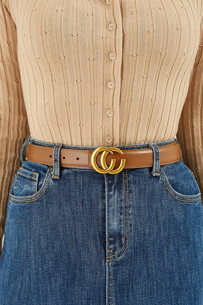 Brown Gold Buckle Circle Belt
