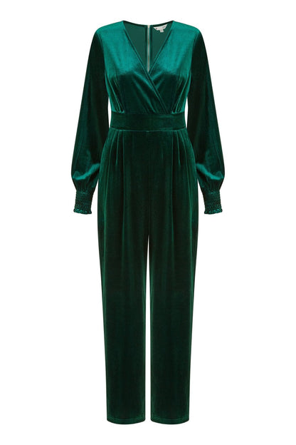Green Velvet Long Sleeve Jumpsuit
