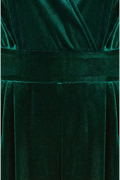 Green Velvet Long Sleeve Jumpsuit