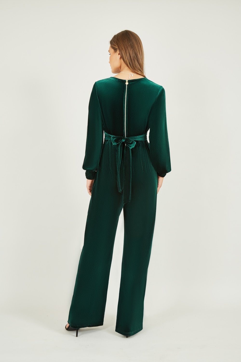 Green Velvet Long Sleeve Jumpsuit