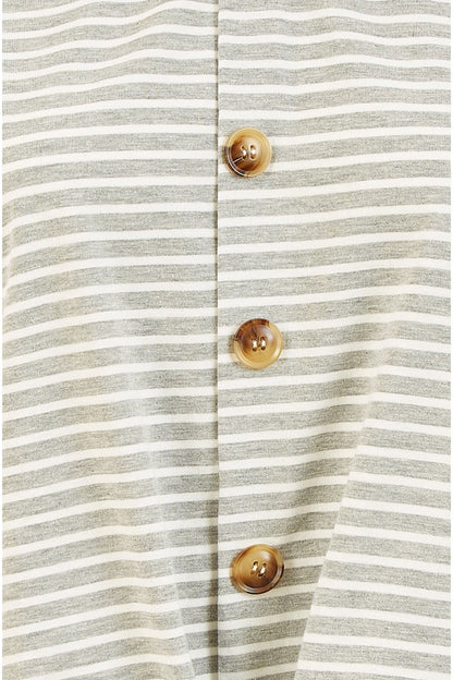 Grey Striped Jersey Button Detail Top