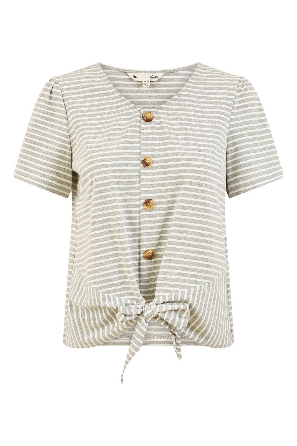 Grey Striped Jersey Button Detail Top