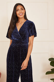 Yumi Navy Sparkle Velvet Jumpsuit