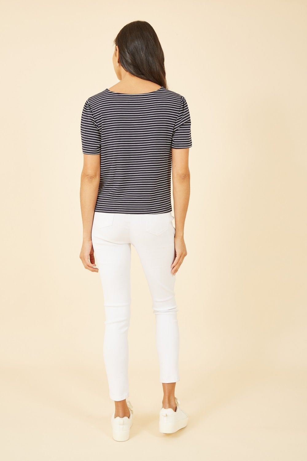 Navy Striped Jersey Button Detail Top