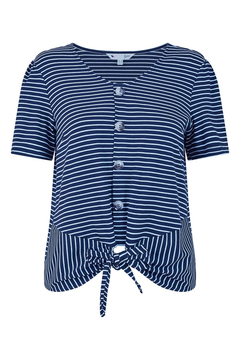 Navy Striped Jersey Button Detail Top