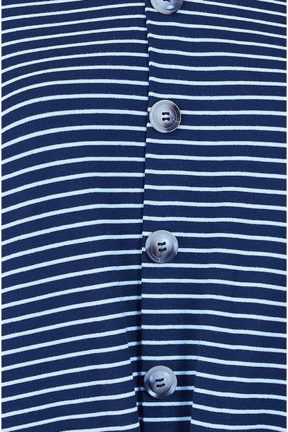 Navy Striped Jersey Button Detail Top