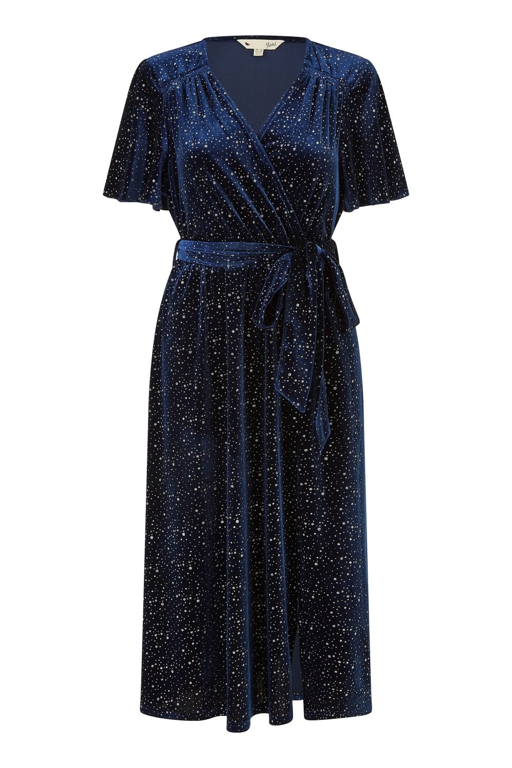 Navy Velvet Sparkle Wrap Midi Dress