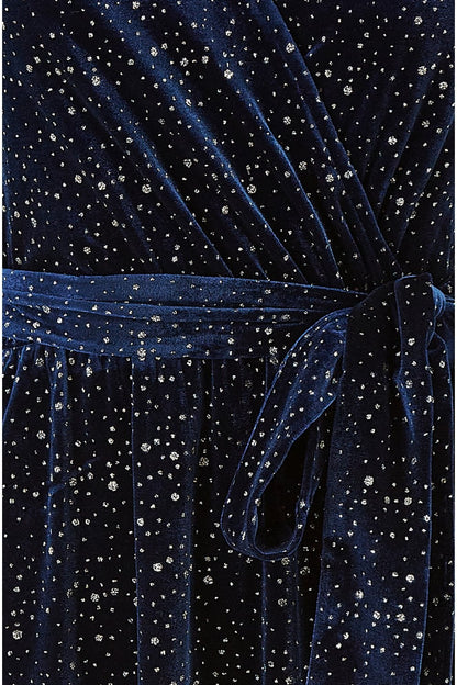 Navy Velvet Sparkle Wrap Midi Dress