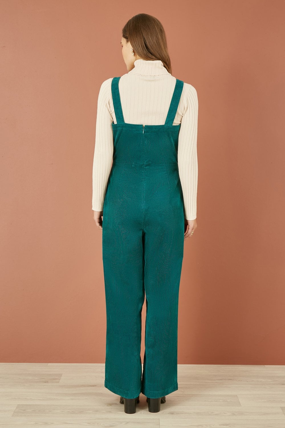 Teal Cord Stretch Dungaree Style Jumpsuit