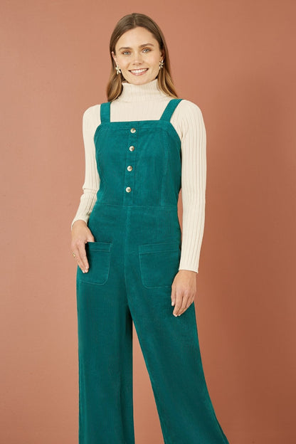 Teal Cord Stretch Dungaree Style Jumpsuit