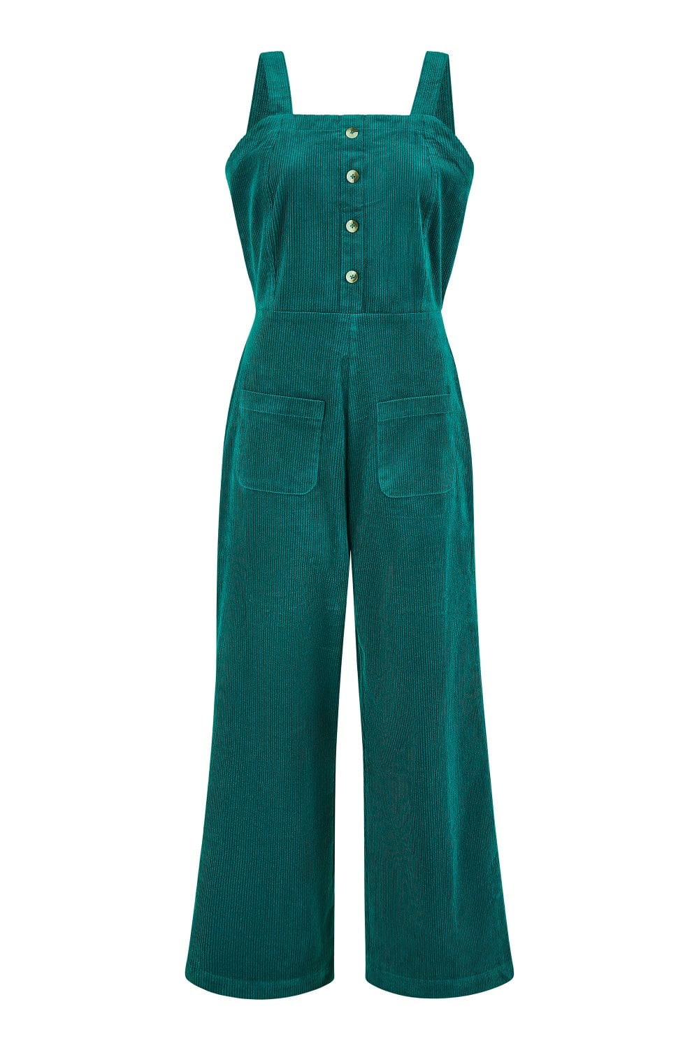 Teal Cord Stretch Dungaree Style Jumpsuit