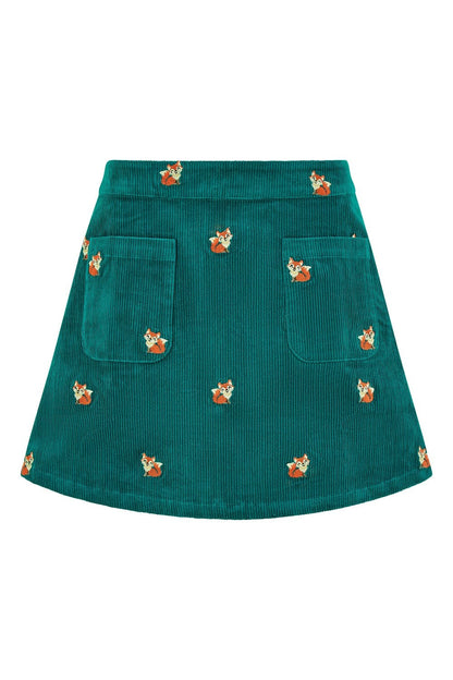 Teal Fox Embroidered Cord Mini Skirt